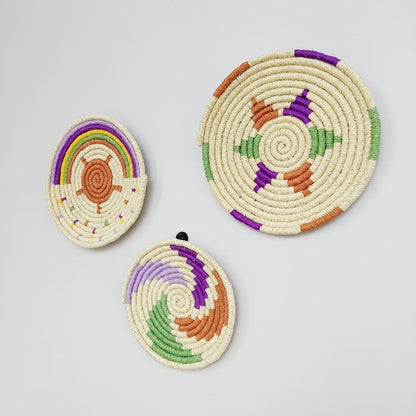 Elmas 23-23-19 cm 3lü set El Yapımı Dekoratif Hasır Duvar Tabağı Bohem Afrikan Etnik Ev Dekorasyon Aksesuarı