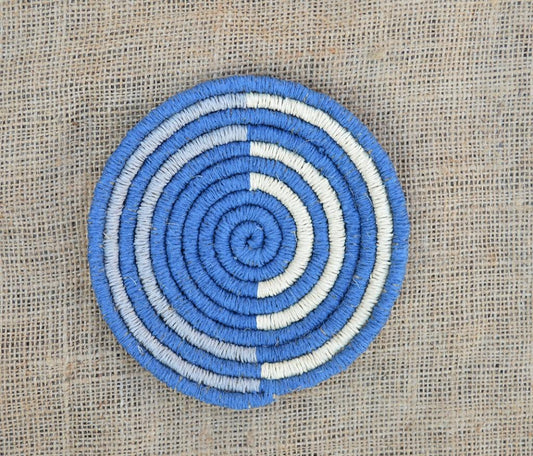 El Yapımı Hasır Duvar Tabağı 12 Cm Mavi - Beyaz