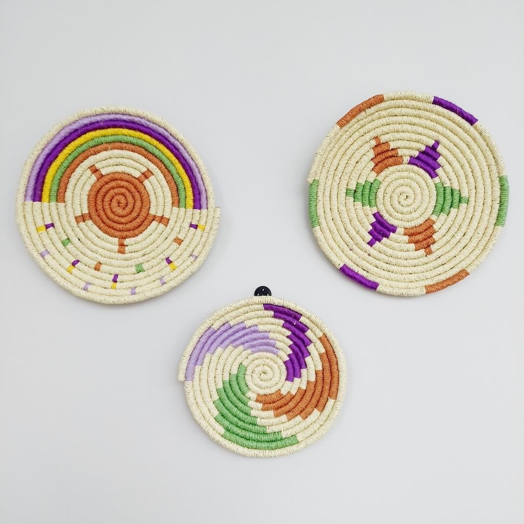 Elmas 23-23-19 cm 3lü set El Yapımı Dekoratif Hasır Duvar Tabağı Bohem Afrikan Etnik Ev Dekorasyon Aksesuarı