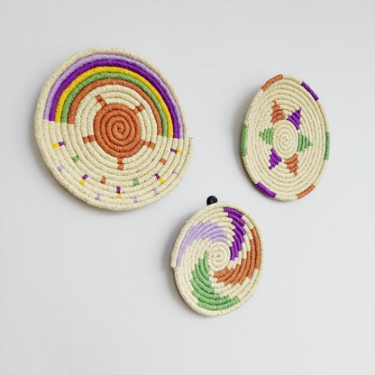Elmas 23-23-19 cm 3lü set El Yapımı Dekoratif Hasır Duvar Tabağı Bohem Afrikan Etnik Ev Dekorasyon Aksesuarı