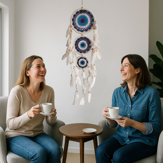 Büyük Boy El Yapımı 3 Halkalı Nazarlık Rengi Örgülü Makrome Bohem Duvar Dekorasyonu Dream Catcher