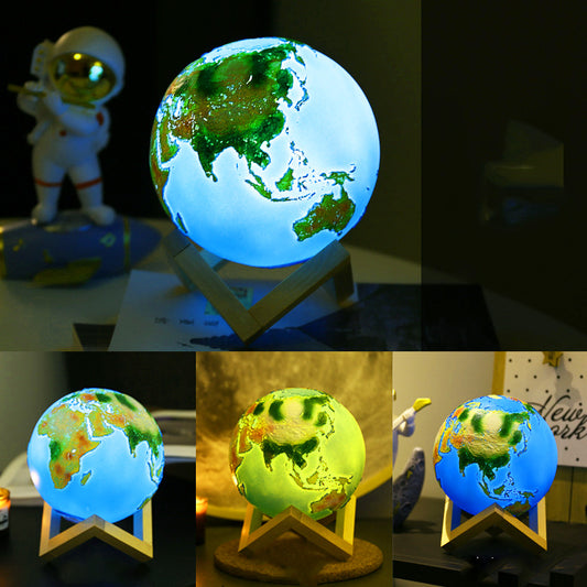 Kabartmalı Dünya Gece Masa Lambası Dokunmatik 16 Renkli Kumandalı 3D Aydınlatma Led Işıklı Hediyelik