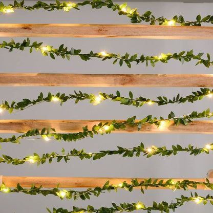 6 metre Led Işıklı Sarmaşık Yapay Yeşil Şerit Yaprak Dekoratif Süsleme Peri Tel led Ampul
