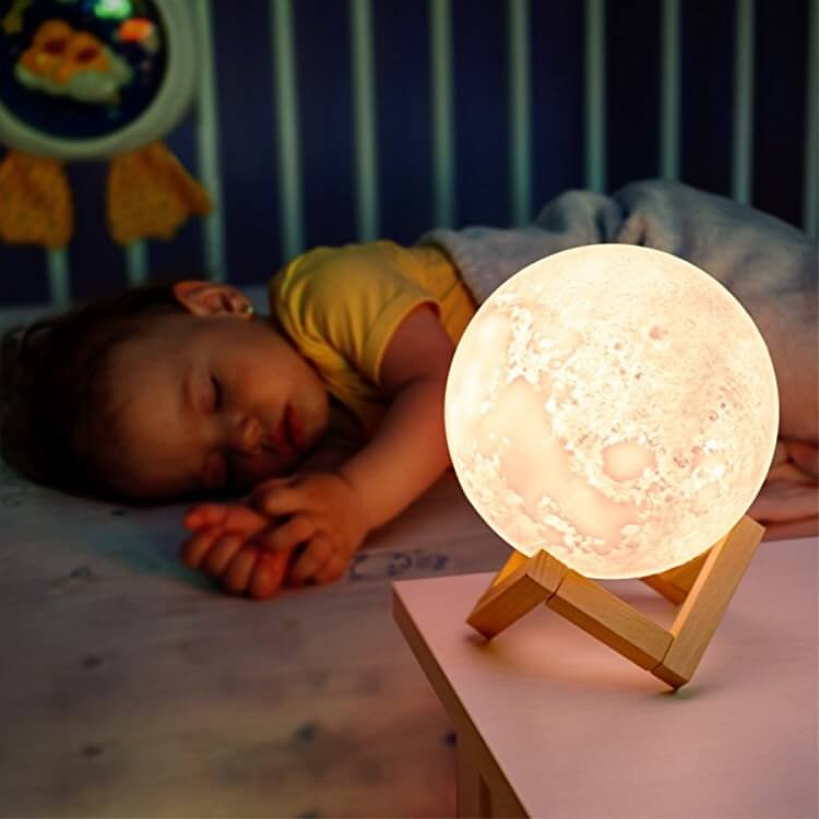 2 Renkli Ay Gece Masa Lambası 15 Cm Pilli Led Işıklı Moonlight Aydınlatma Çocuk Odası Hediyelik