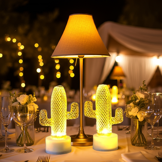 Dekoratif Led Işıklı Mini Metal Çift Kaktüs Lamba Ev Oda Süsleme Organizasyon Hediyelik Aksesuar