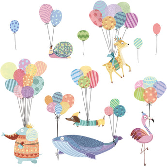 Renkli Balonlar Ve Hayvanlar Bebek & Çocuk Odası Duvar Sticker Çıkartma Seti
