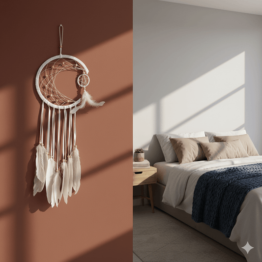 El Yapımı Tüylü Ve Boncuklu Beyaz Hilal Düş Kapanı Ev Bohem Duvar Süsü Dekorasyonu Dream Catcher