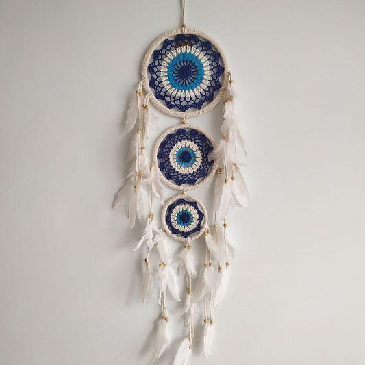 Büyük Boy El Yapımı 3 Halkalı Nazarlık Rengi Örgülü Makrome Bohem Duvar Dekorasyonu Dream Catcher