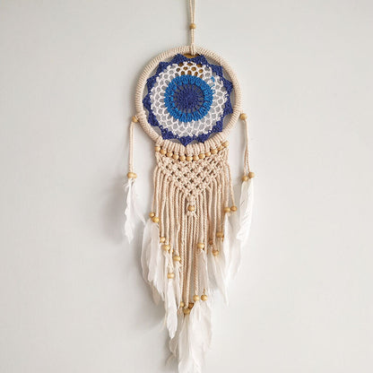 El Yapımı Nazarlık Rengi Desenli Ahşap Boncuklu Örgülü Makrome Bohem Duvar Dekorasyonu Dream Catcher