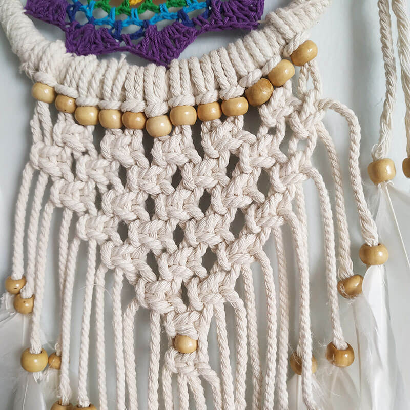 El Yapımı Rengarenk Desenli Ahşap Boncuklu Örgülü Makrome Ev Bohem Duvar Dekorasyonu Dream Catcher
