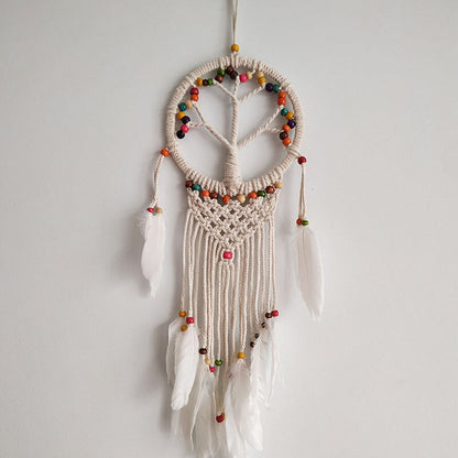 El Yapımı Renkli Ahşap Boncuklu Hayat Ağacı Örgülü Makrome Ev Bohem Duvar Dekorasyonu Dream Catcher