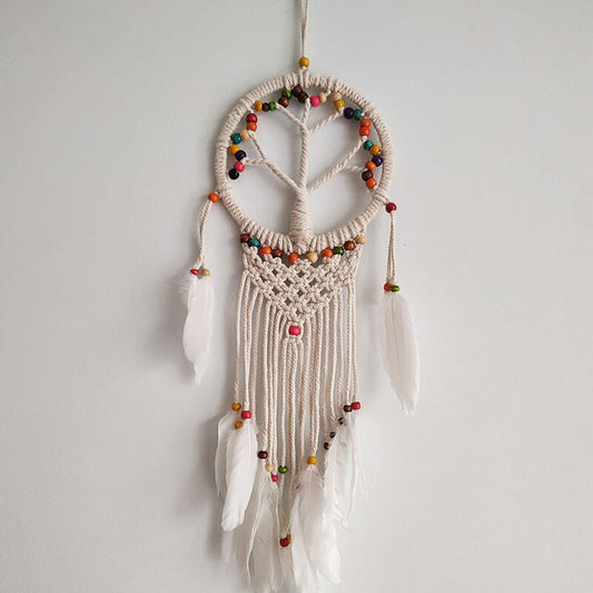 El Yapımı Renkli Ahşap Boncuklu Hayat Ağacı Örgülü Makrome Ev Bohem Duvar Dekorasyonu Dream Catcher