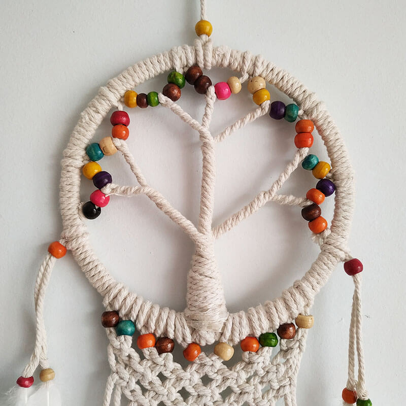 El Yapımı Renkli Ahşap Boncuklu Hayat Ağacı Örgülü Makrome Ev Bohem Duvar Dekorasyonu Dream Catcher