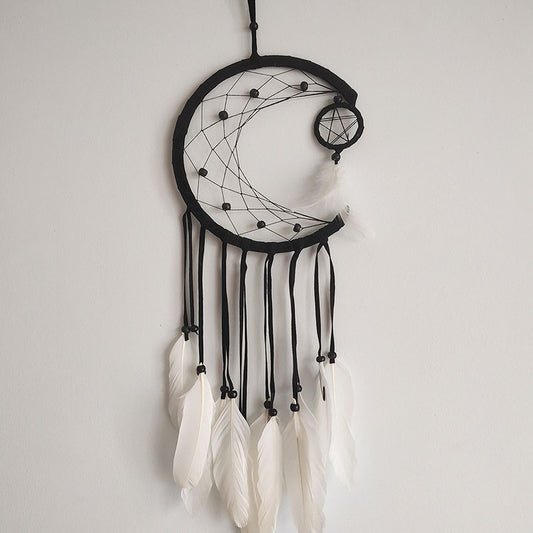 El Yapımı Tüylü Ve Boncuklu Kahverengi Hilal Düş Kapanı Ev Bohem Duvar Süsü Dekorasyonu Dream Catcher