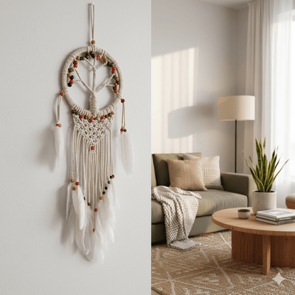 El Yapımı Renkli Ahşap Boncuklu Hayat Ağacı Örgülü Makrome Ev Bohem Duvar Dekorasyonu Dream Catcher