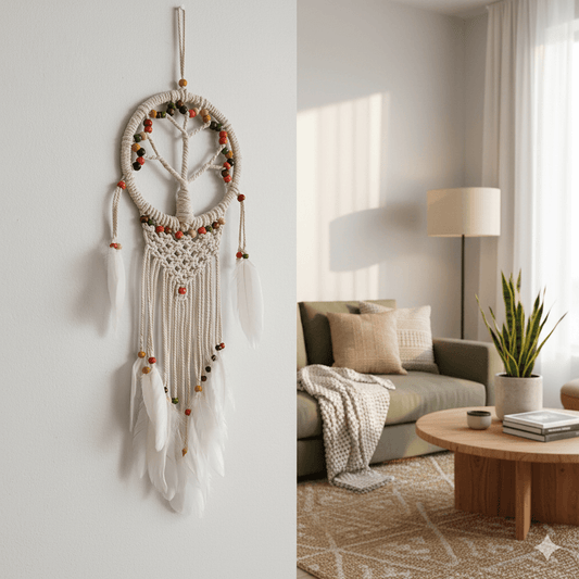 El Yapımı Renkli Ahşap Boncuklu Hayat Ağacı Örgülü Makrome Ev Bohem Duvar Dekorasyonu Dream Catcher