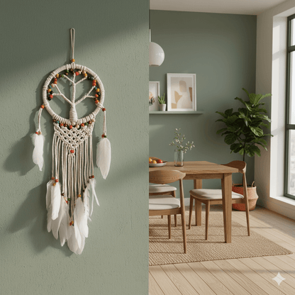 El Yapımı Renkli Ahşap Boncuklu Hayat Ağacı Örgülü Makrome Ev Bohem Duvar Dekorasyonu Dream Catcher