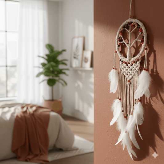 El Yapımı Renkli Ahşap Boncuklu Hayat Ağacı Örgülü Makrome Ev Bohem Duvar Dekorasyonu Dream Catcher