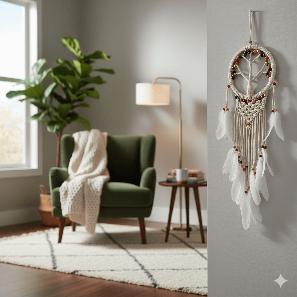 El Yapımı Renkli Ahşap Boncuklu Hayat Ağacı Örgülü Makrome Ev Bohem Duvar Dekorasyonu Dream Catcher