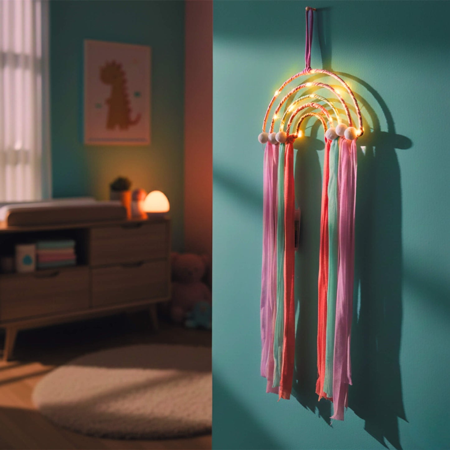 Işıklı Gökkuşağı El Yapımı Düş Kapanı Ev Bohem Duvar Süsü Dekorasyonu Dream Catcher