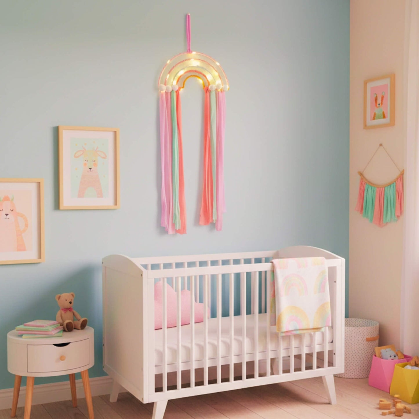 Işıklı Gökkuşağı El Yapımı Düş Kapanı Ev Bohem Duvar Süsü Dekorasyonu Dream Catcher