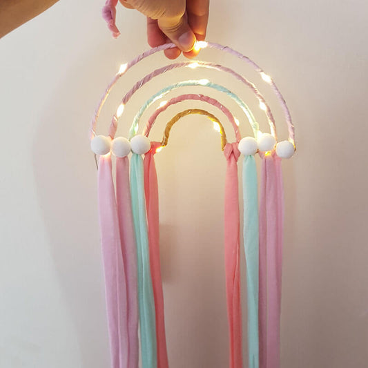 Işıklı Gökkuşağı El Yapımı Düş Kapanı Ev Bohem Duvar Süsü Dekorasyonu Dream Catcher