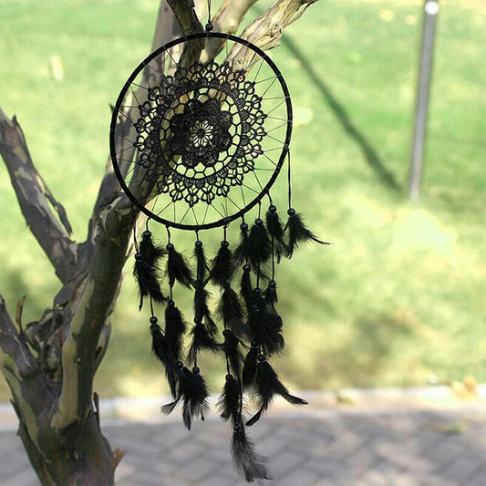 Işıklı Dantel Desenli Siyah El Yapımı Düş Kapanı Ev Bohem Duvar Süsü Dekorasyonu Dream Catcher