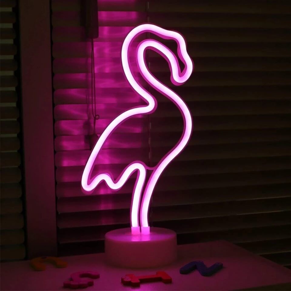 Neon Işıklı Dekoratif Flamingo Masa Gece Lambası Çocuk Bebek Odası