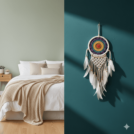 El Yapımı Rengarenk Desenli Ahşap Boncuklu Örgülü Makrome Ev Bohem Duvar Dekorasyonu Dream Catcher