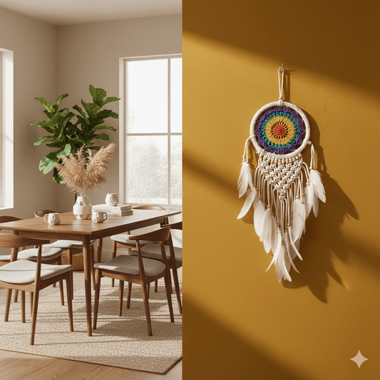 El Yapımı Rengarenk Desenli Ahşap Boncuklu Örgülü Makrome Ev Bohem Duvar Dekorasyonu Dream Catcher