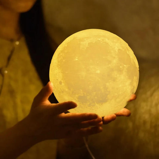 2 Renkli Ay Gece Masa Lambası 15 Cm Pilli Led Işıklı Moonlight Aydınlatma Çocuk Odası Hediyelik